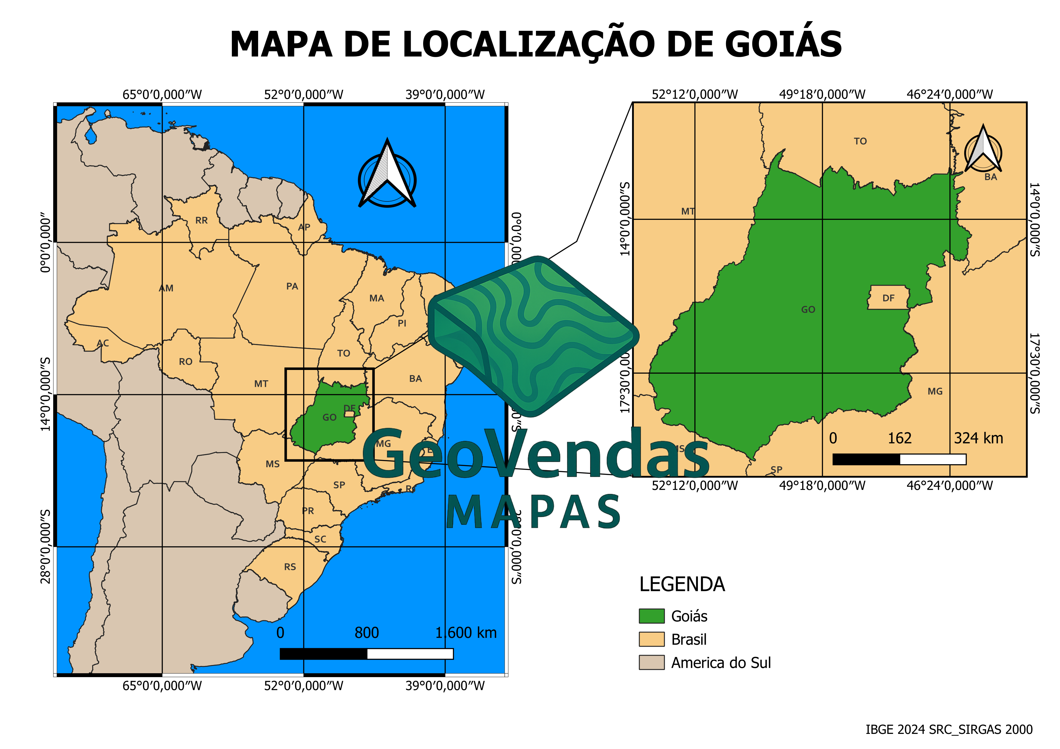 Mapa de localização de Goiás